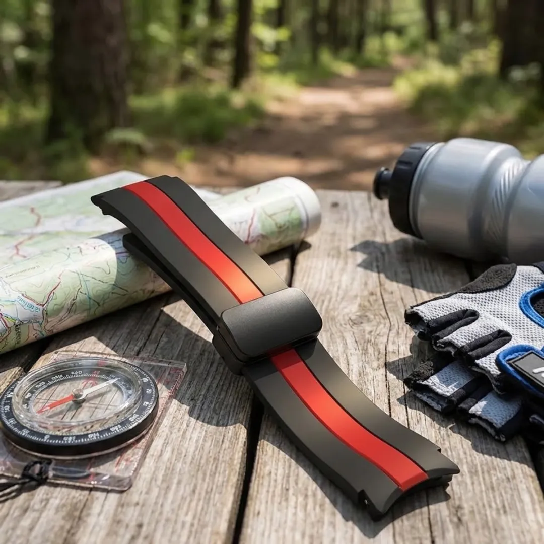 NUVEX Siliconen Horlogebandje 20mm - Zwart/Rood