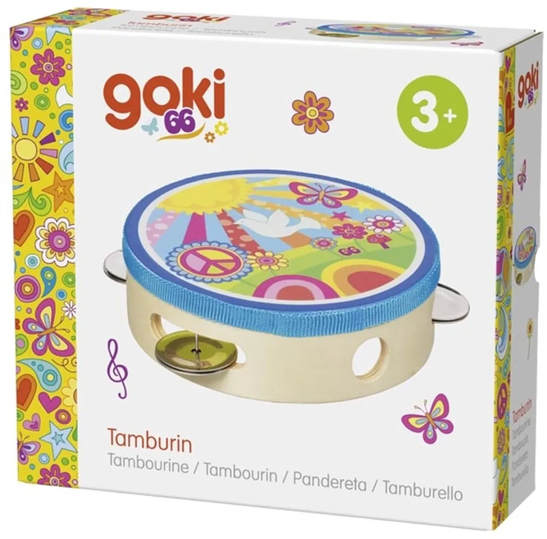Goki Houten Tamboerijn met Belletjes - Multi kleuren