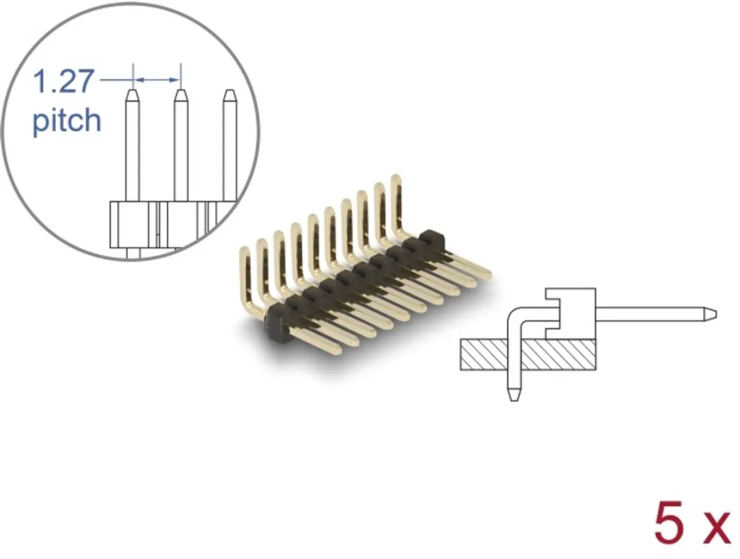 Delock Pin Header 10 Pin 1.27mm Gehoekd