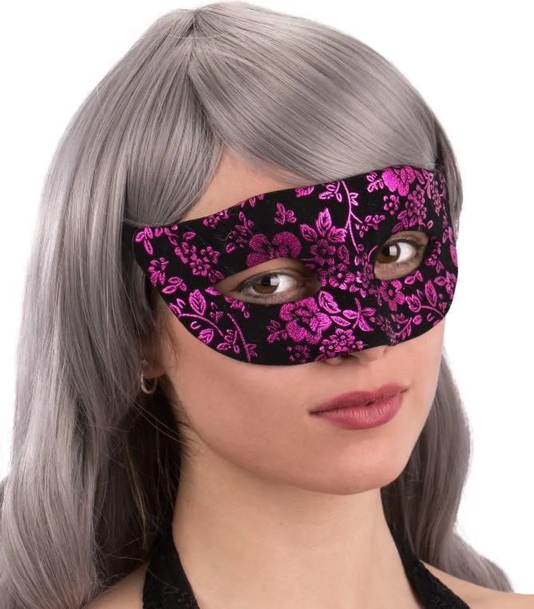 Carnival Toys Venetiaans Masker Dames - Fuchsia/Zwart