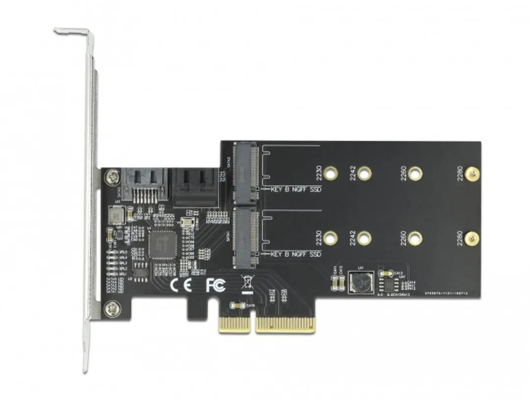 Delock 90499 PCIe Kaart 3x SATA 2x M.2 Key B - Low Profile