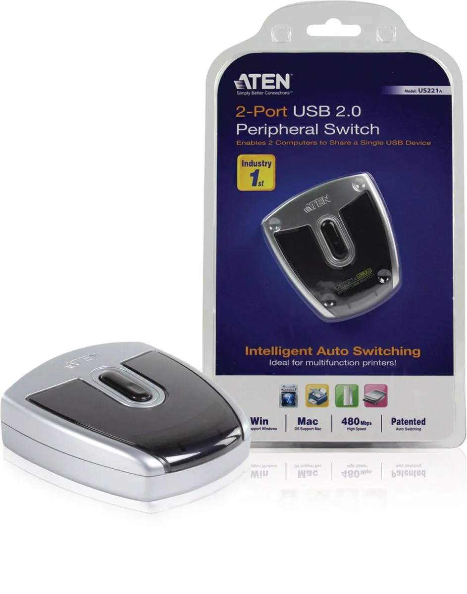 Aten US221A KVM-Switch - 2 Computers USB 2.0 - 3 Poorten