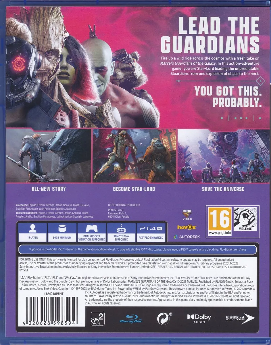 Square Enix Marvel Guardians of the Galaxy PS4