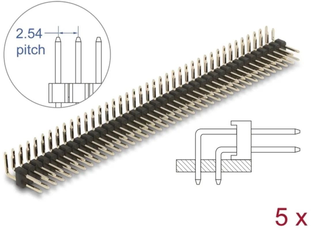 Delock Pinheader 40-pin 2.54mm 2-rij Hoekig