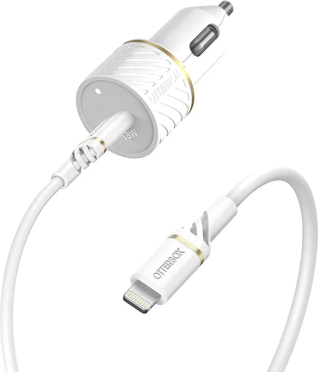 OtterBox 18W PD Autolader + USB-C/Lightning Kabel 1m - Wit