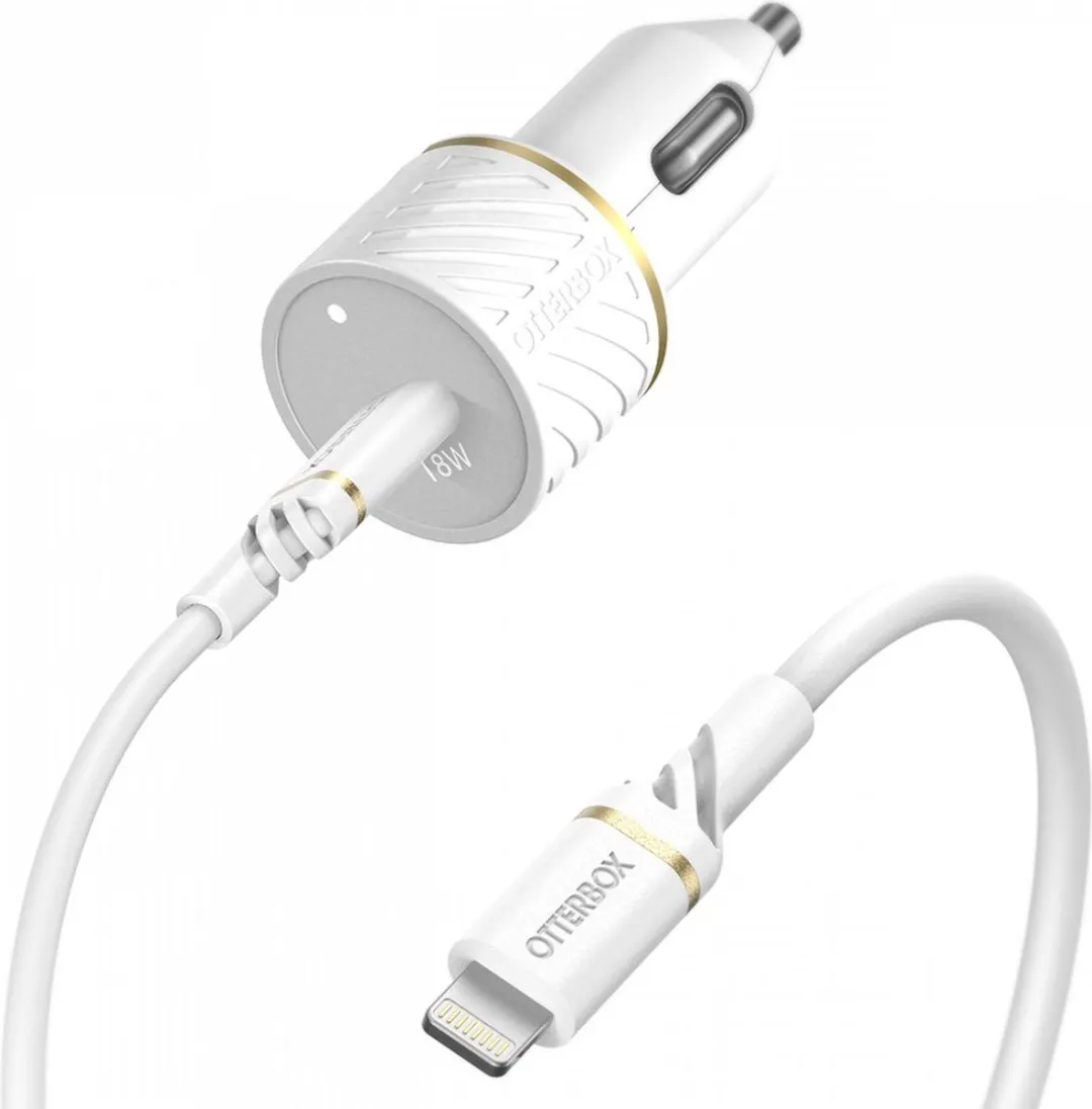 OtterBox 18W PD Autolader + USB-C/Lightning Kabel 1m - Wit - afbeelding 6 van 6