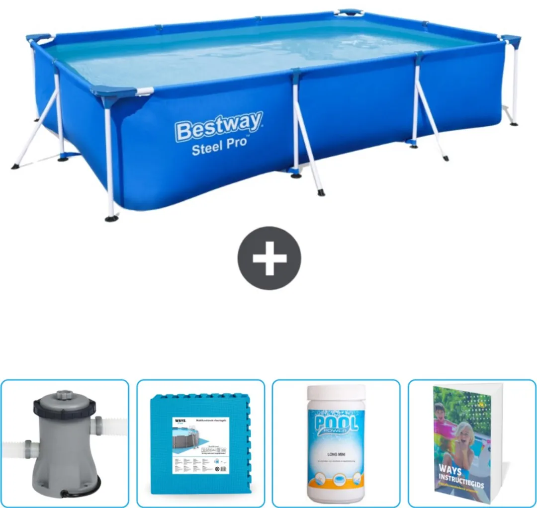 Bestway Steel Pro Zwembad 300x201x66cm - 3300L Blauw - Incl. pomp