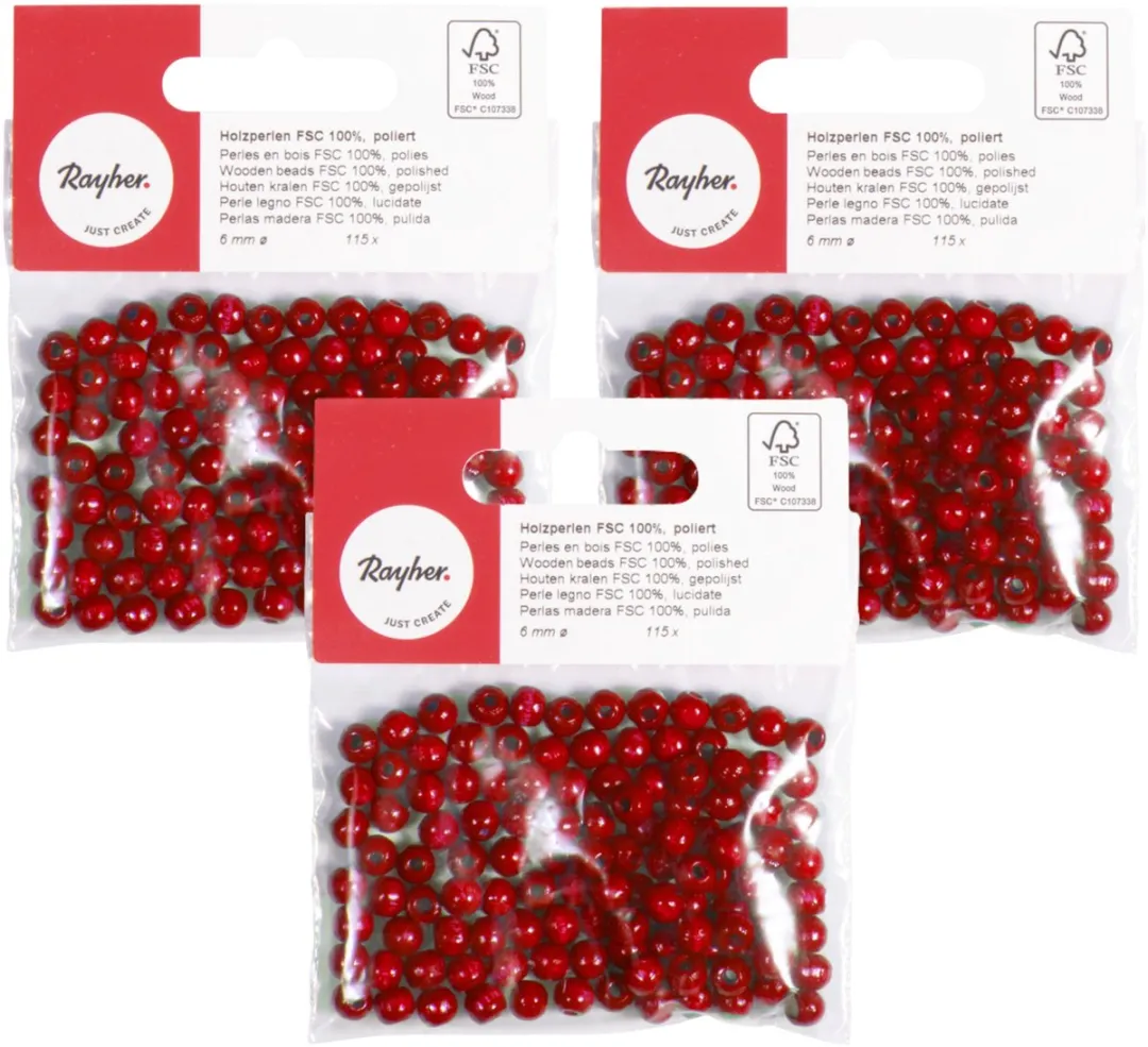 Rayher Houten Kralen Rood Ø6mm - 345 Stuks