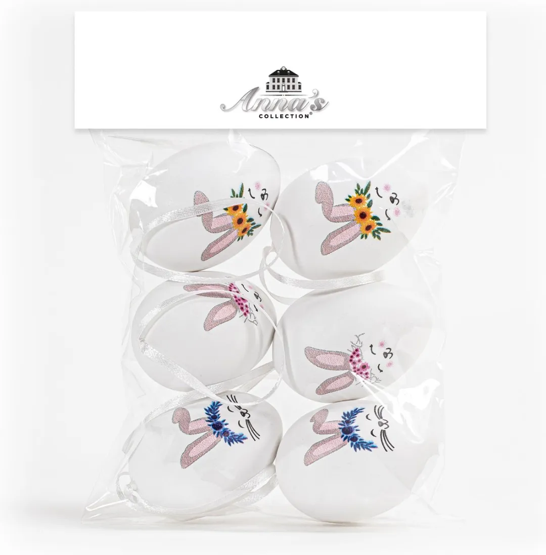 Anna's Collection Paaseieren met Haasjes - 18 Stuks - Wit