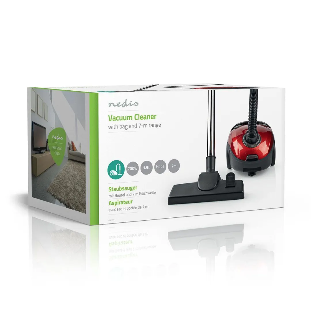 Nedis VCBG100RD Stofzuiger - 700W - 1.5L - Hepa - Antraciet/Rood
