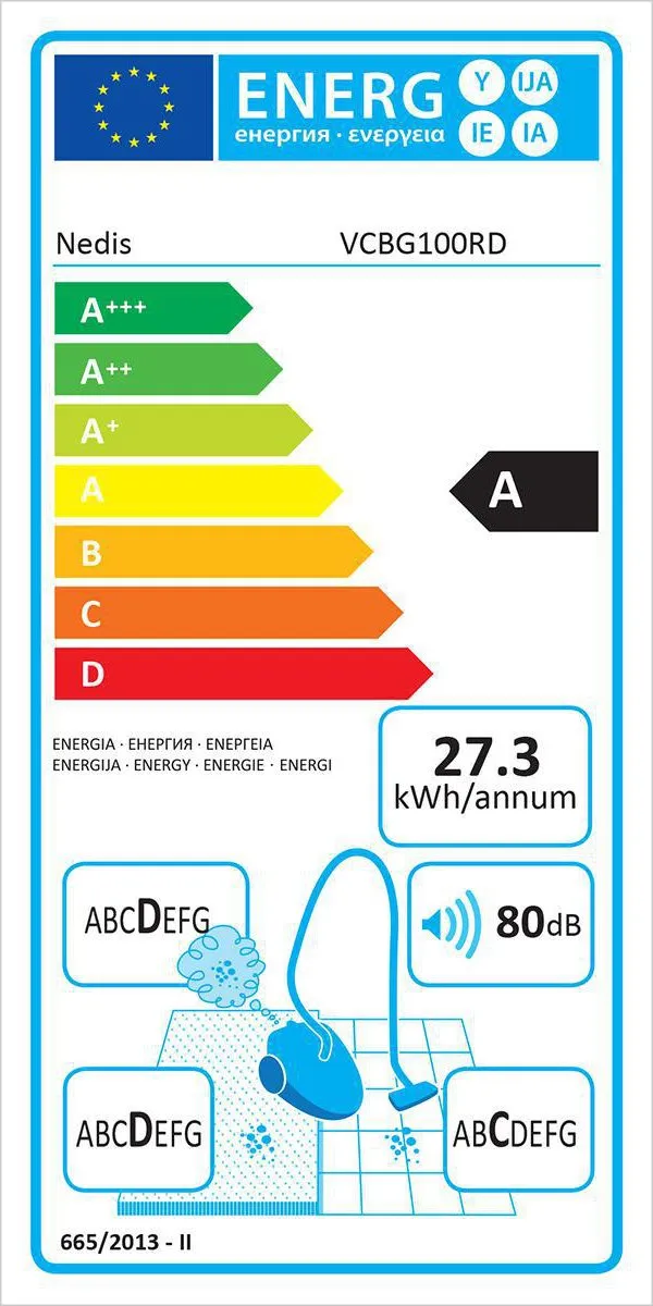Nedis VCBG100RD Stofzuiger - 700W - 1.5L - Hepa - Antraciet/Rood