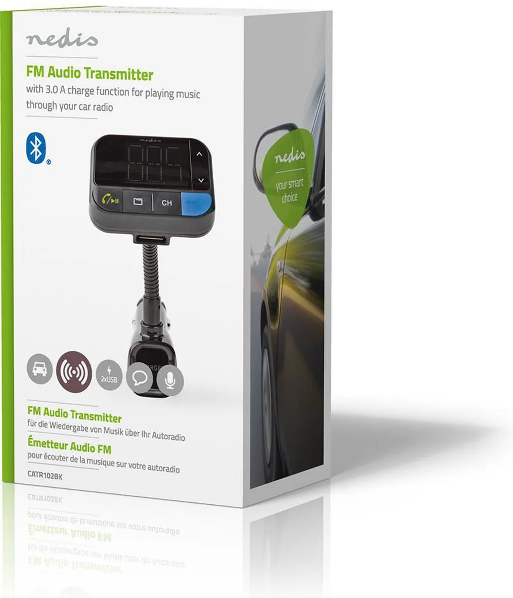 Nedis FM-Audiotransmitter Auto - Zwanenhals - Bluetooth 5.0 - Zwart