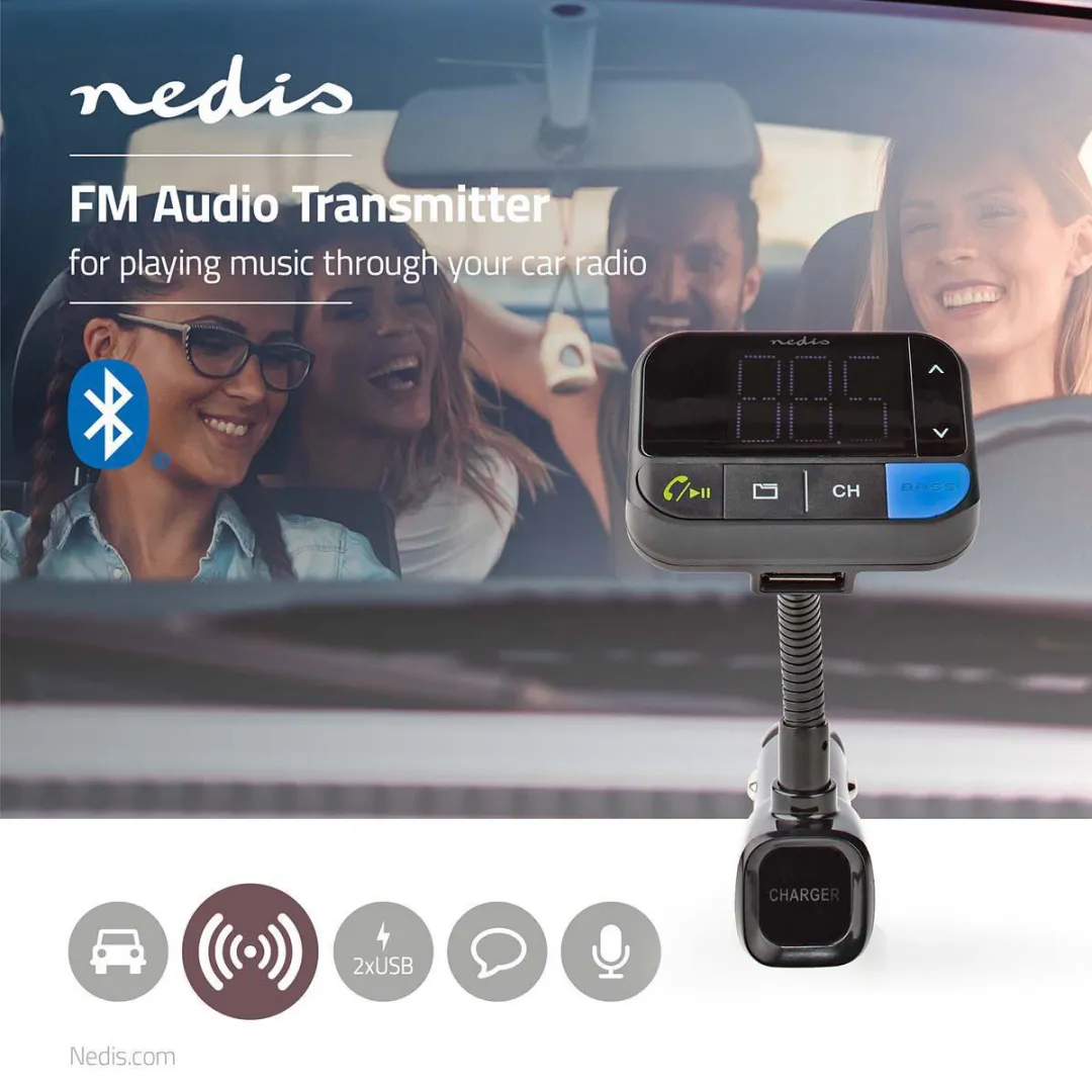 Nedis FM-Audiotransmitter Auto - Zwanenhals - Bluetooth 5.0 - Zwart