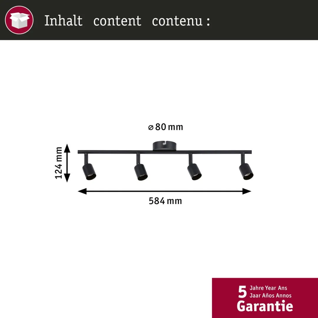 Paulmann Spotlight Carolina GU10 4x10W - Zwart mat - afbeelding 6 van 6