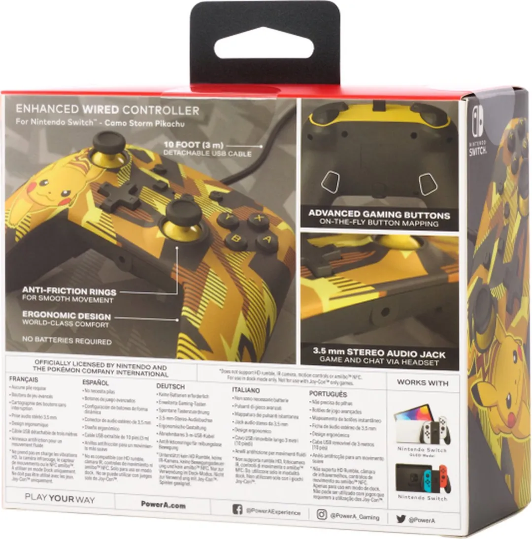 POWERA NSGP0094-01 Geavanceerde Bedrade Controller Nintendo Switch - Camo-Storm Pikachu
