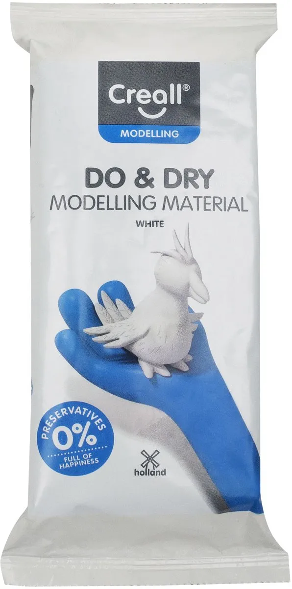 Creall Do & Dry | Luchtdrogende klei kleur Wit| 1 x 500g | Made in Holland | Zacht en klaar voor gebruik | Made in Holland | Knutselwerk kinderen, school, hobby, DIY en creatieve projecten