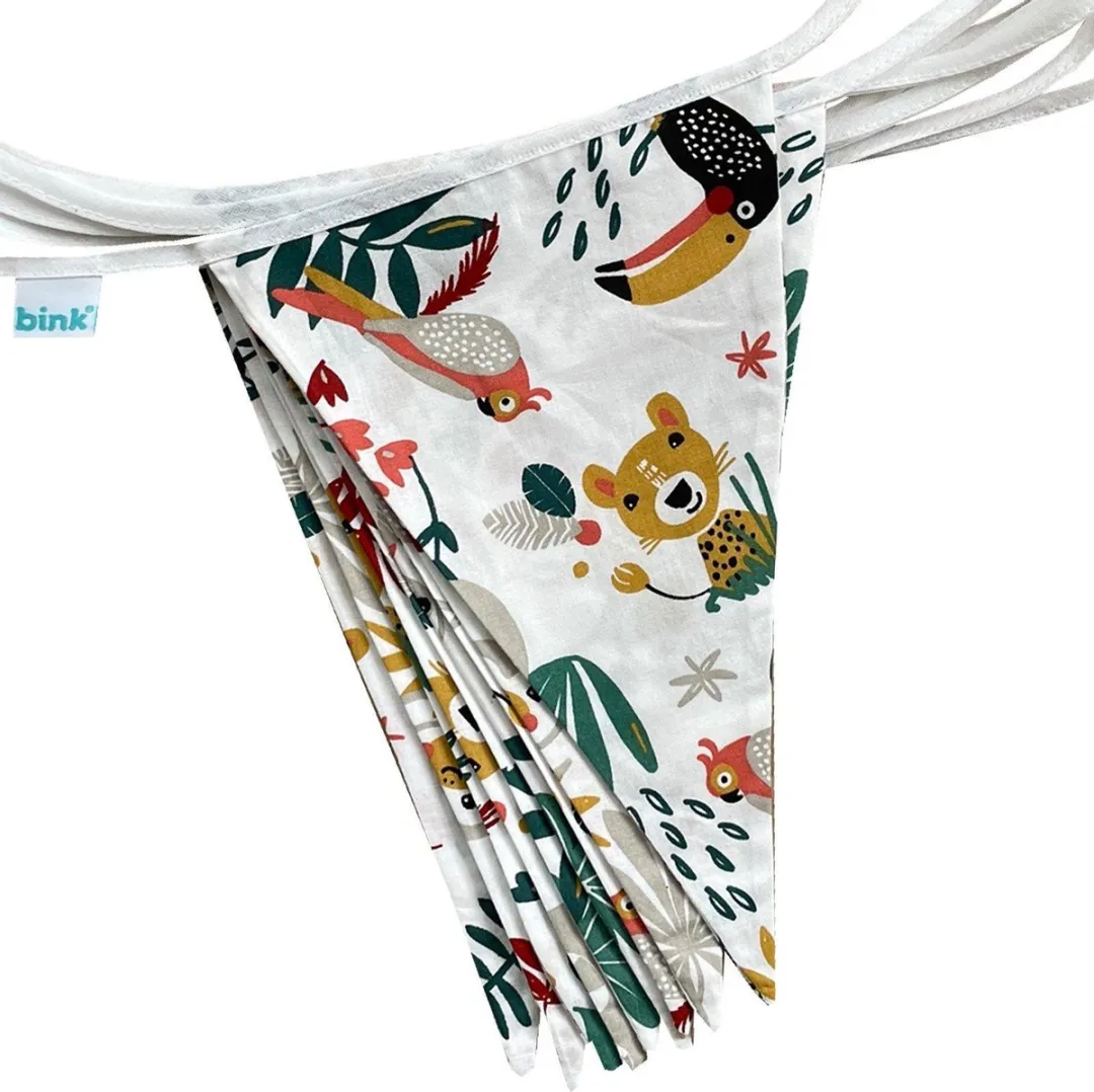 BINK Bedding Stoffen Slinger Zoë XL - 7,5m - 15 Vlaggetjes - Wit/Groen/Oker