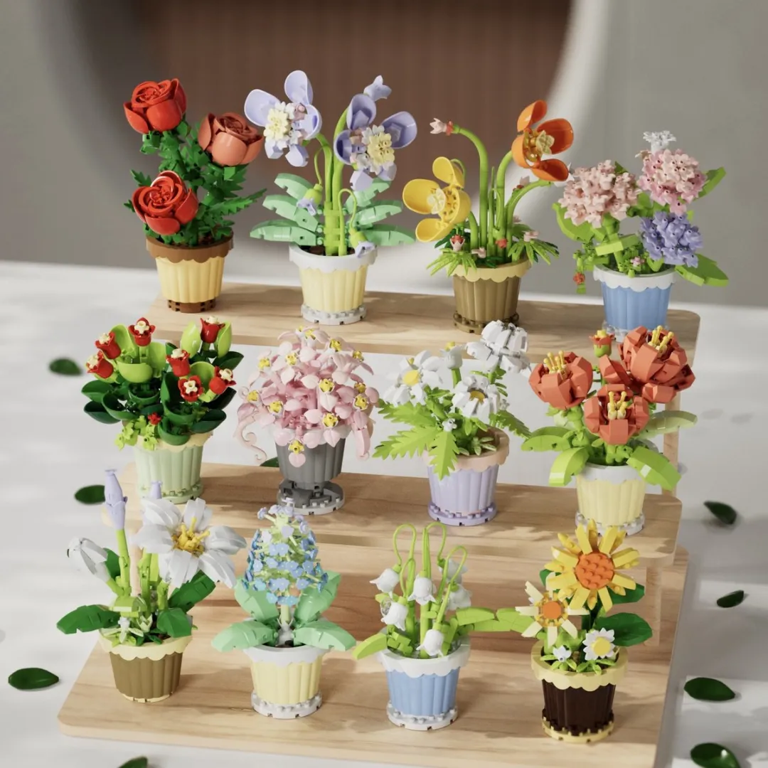 DIY Bouwblok Bloemen Set – Set van 6 kleuren – Creatief 3D Bloemenboeket van Kleine Bouwstenen – Speelgoed & Decoratie