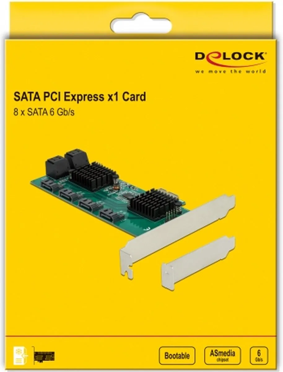 Delock 90072 8-Port SATA PCIe x1 Kaart - Low Profile - Zwart/Groen/Grijs