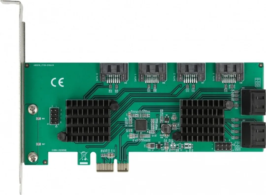 Delock 90072 8-Port SATA PCIe x1 Kaart - Low Profile - Zwart/Groen/Grijs