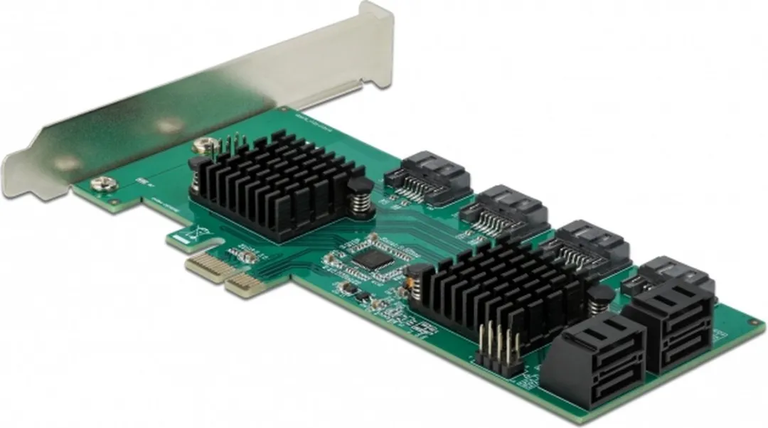 Delock 90072 8-Port SATA PCIe x1 Kaart - Low Profile - Zwart/Groen/Grijs