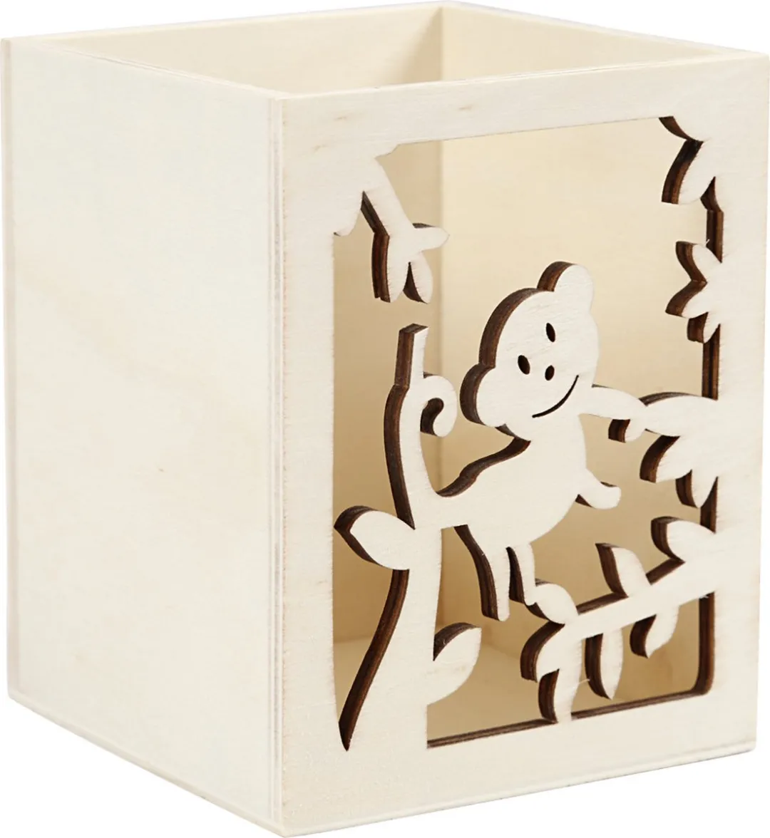 Creativ Company Pennenbakje Aap 8x8cm - Beige/Hout