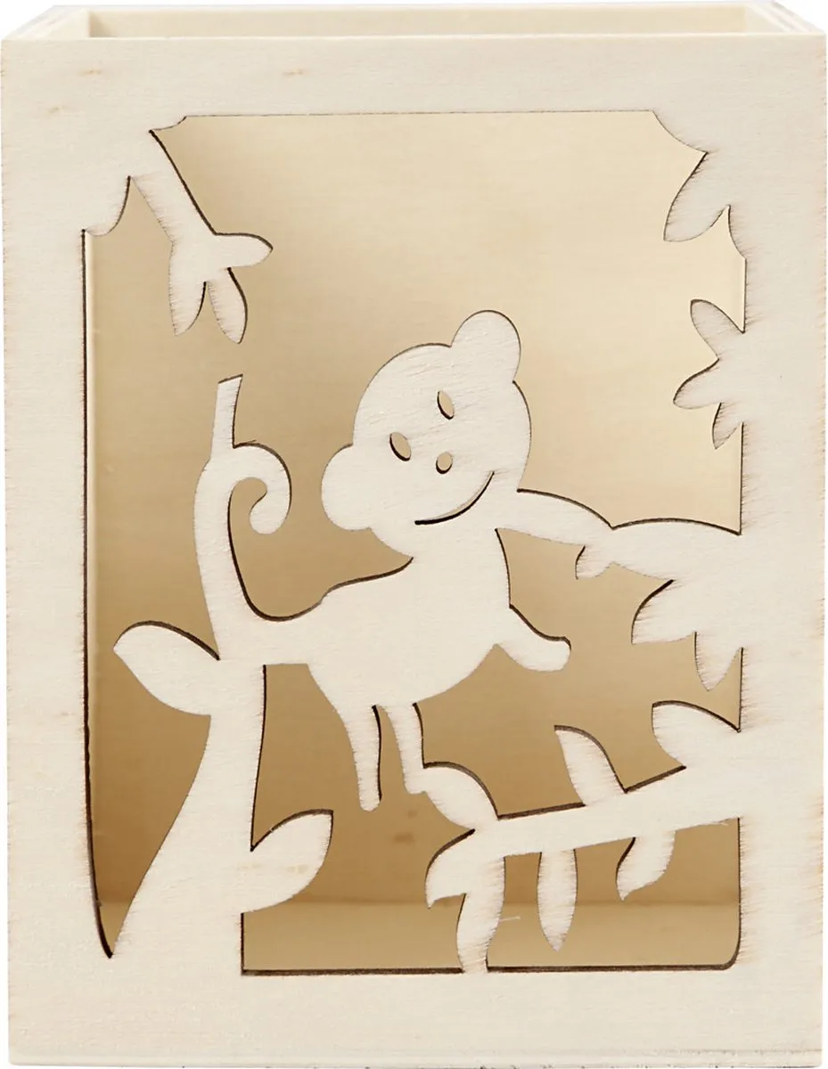 Creativ Company Pennenbakje Aap 8x8cm - Beige/Hout