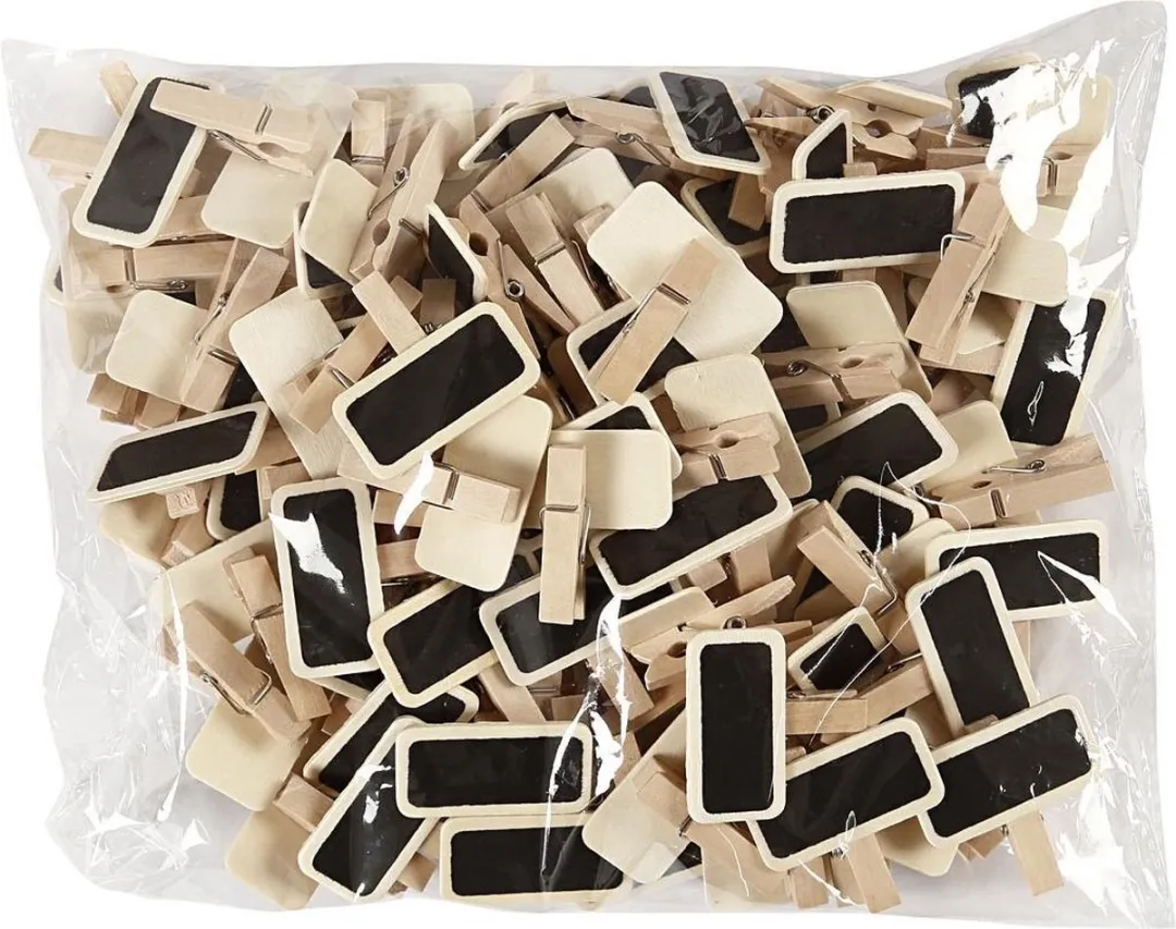 Creativ Company Schoolbord met wasknijpers 100 Stuks - Beige/Zwart