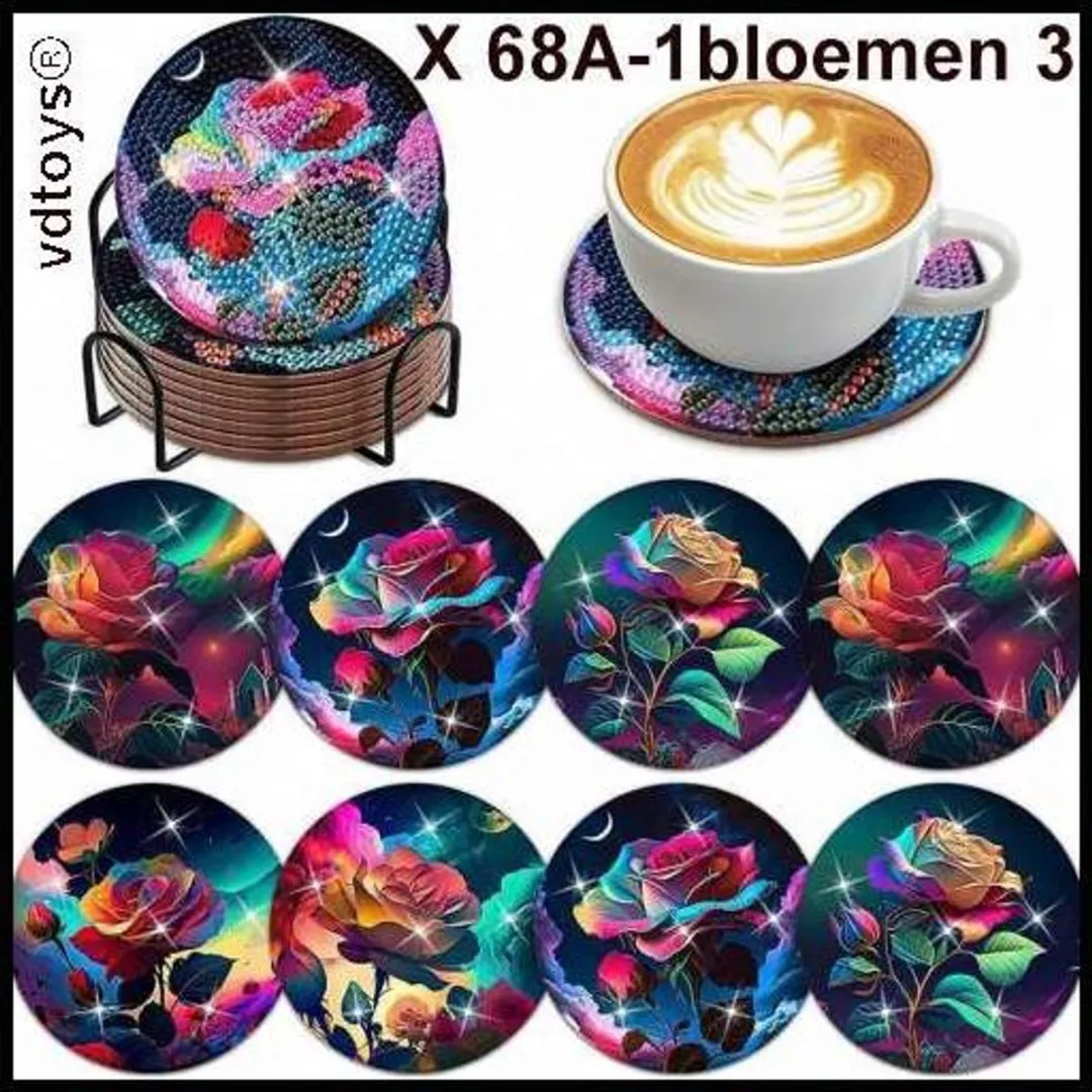 VDTOYS Diamond Painting Onderzetters Bloemen 3 - 8 Stuks Compleet