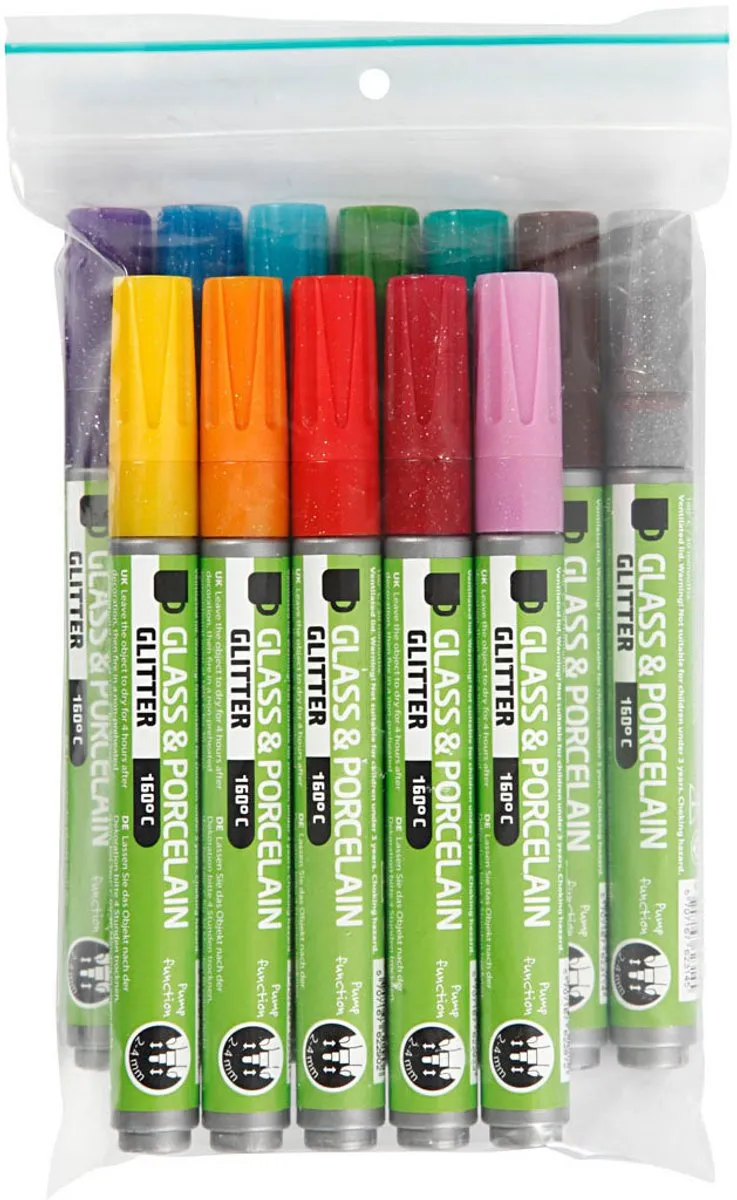Creativ Company Glas- en Porseleinstift Glitter Set - 12 Stuks