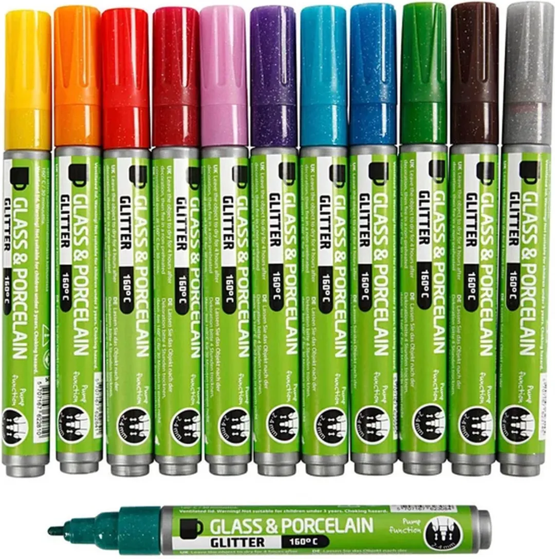 Creativ Company Glas- en Porseleinstift Glitter Set - 12 Stuks