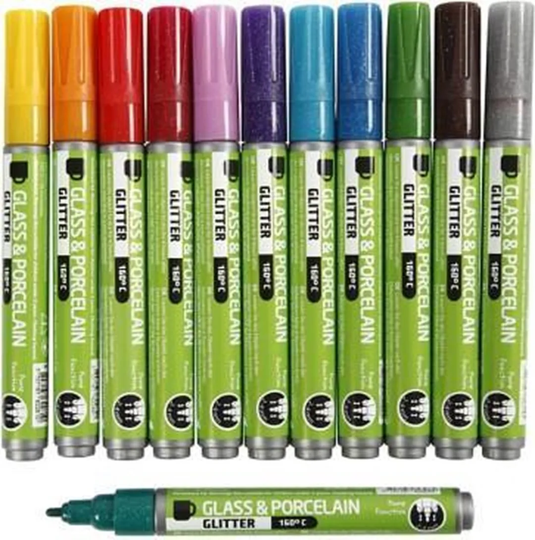 Creativ Company Glas- en Porseleinstift Glitter Set - 12 Stuks
