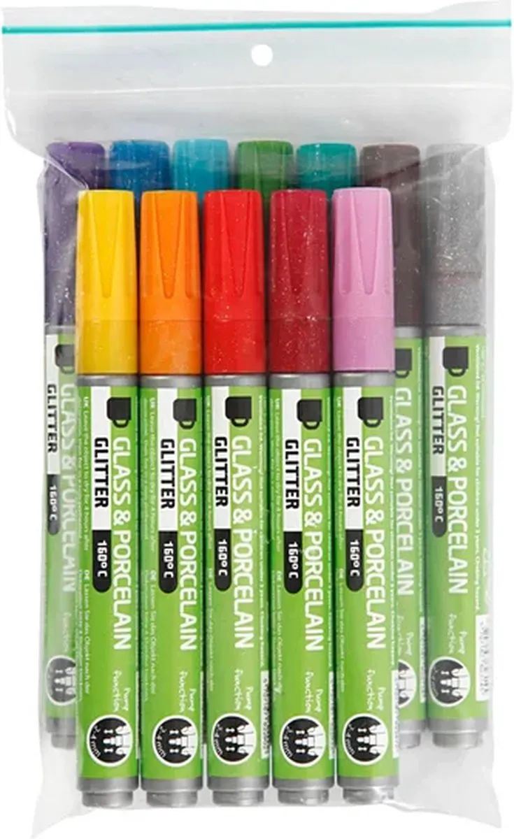 Creativ Company Glas- en Porseleinstift Glitter Set - 12 Stuks