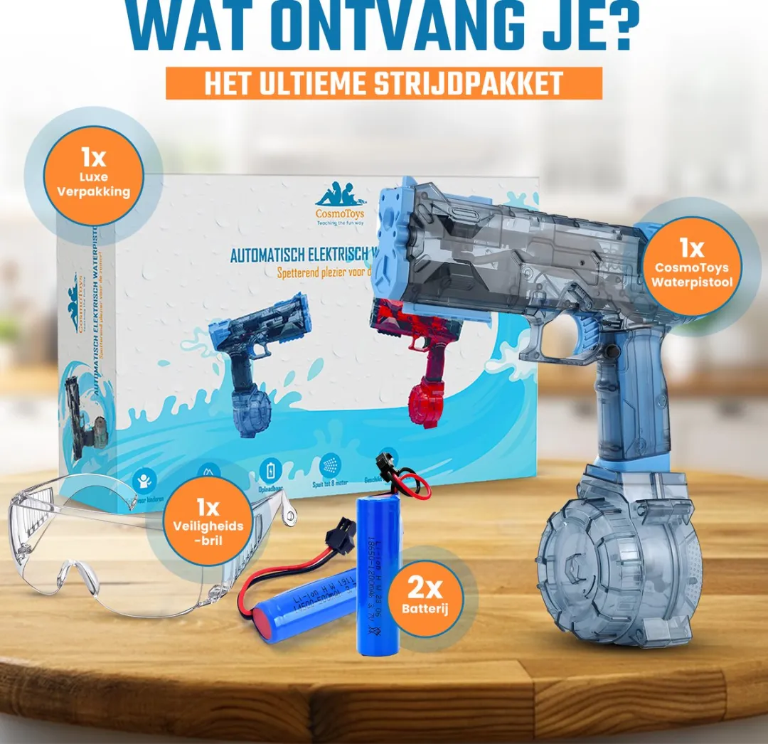 CosmoToys Elektrisch Waterpistool Blauw - 8m Bereik - 500ml - afbeelding 3 van 6