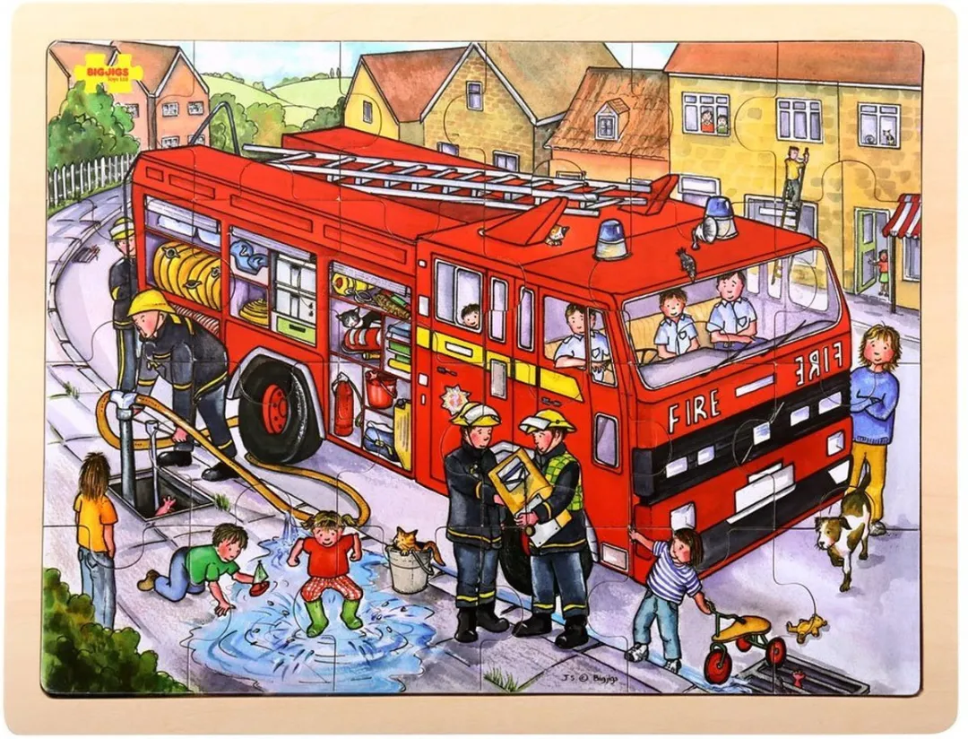 BIGJIGS Fire Engine Puzzeltray 24-delig - Multicolor