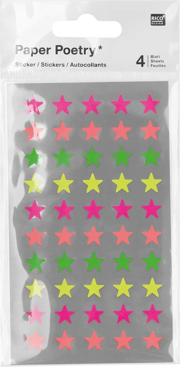 Rico Design Hobby Stickers 200 Stuks - Neon Sterren Ø10mm