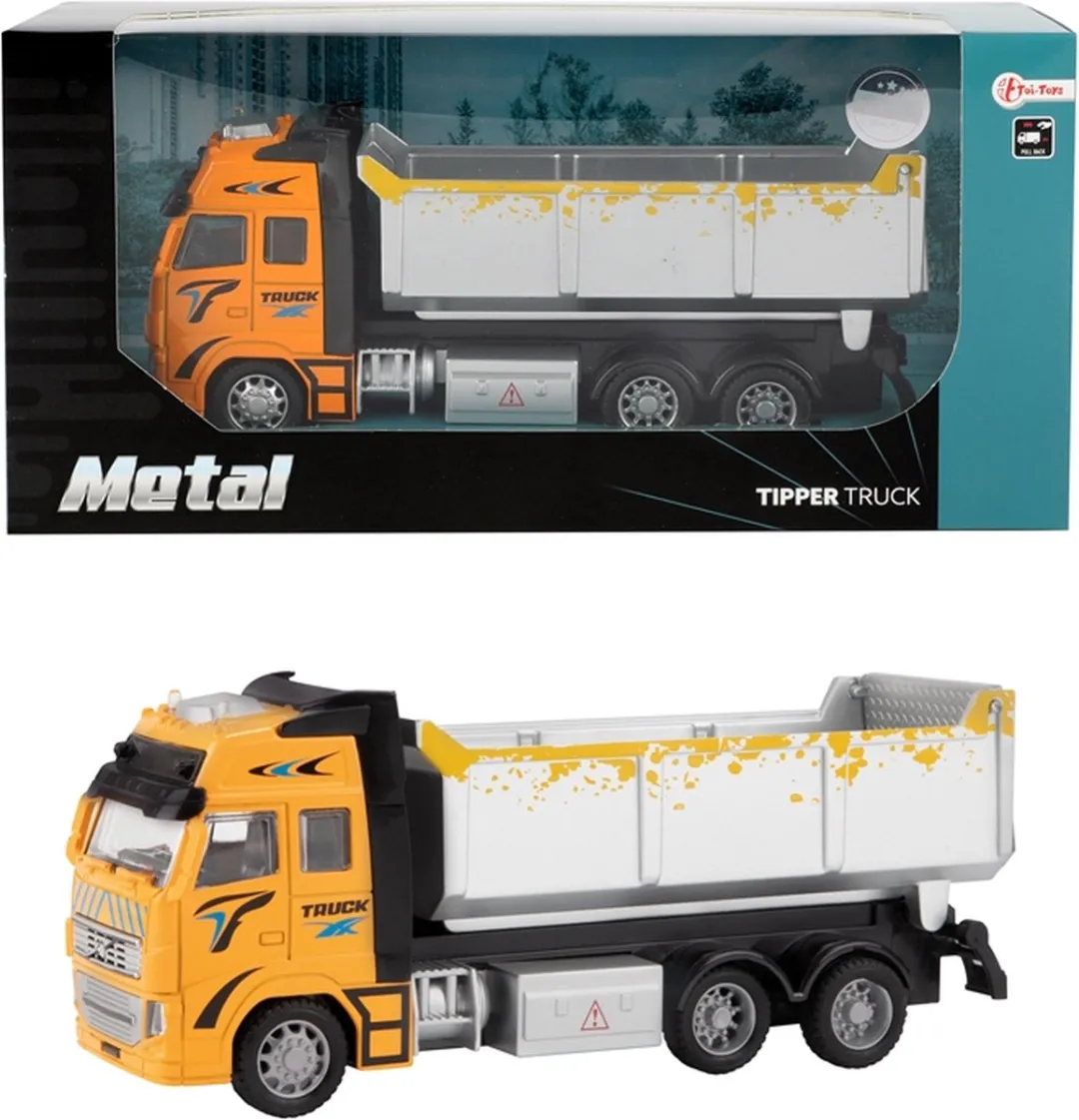 Toi-Toys Metal Pull-back Kiepwagen 1:38 - Oranje