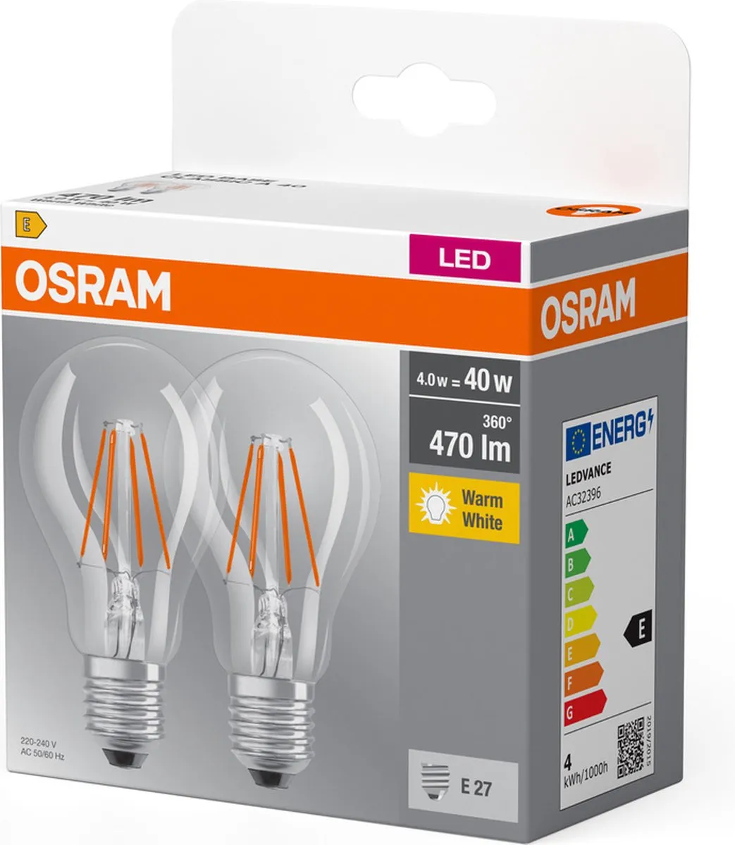 Osram LED-lamp E27 4W Warm Wit - 2 Stuks