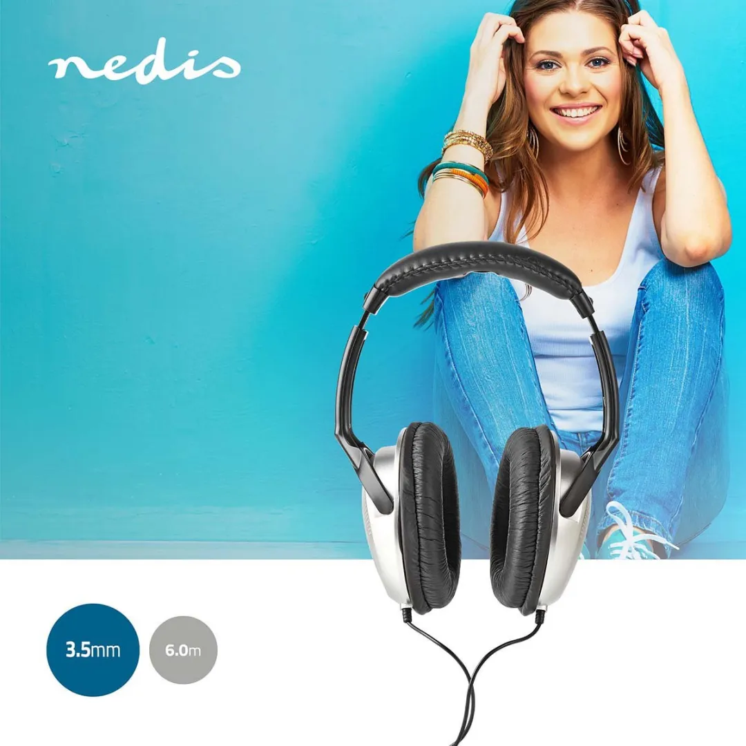 Nedis HPWD1201BK Over-ear Koptelefoon 6m - Zilver/Zwart