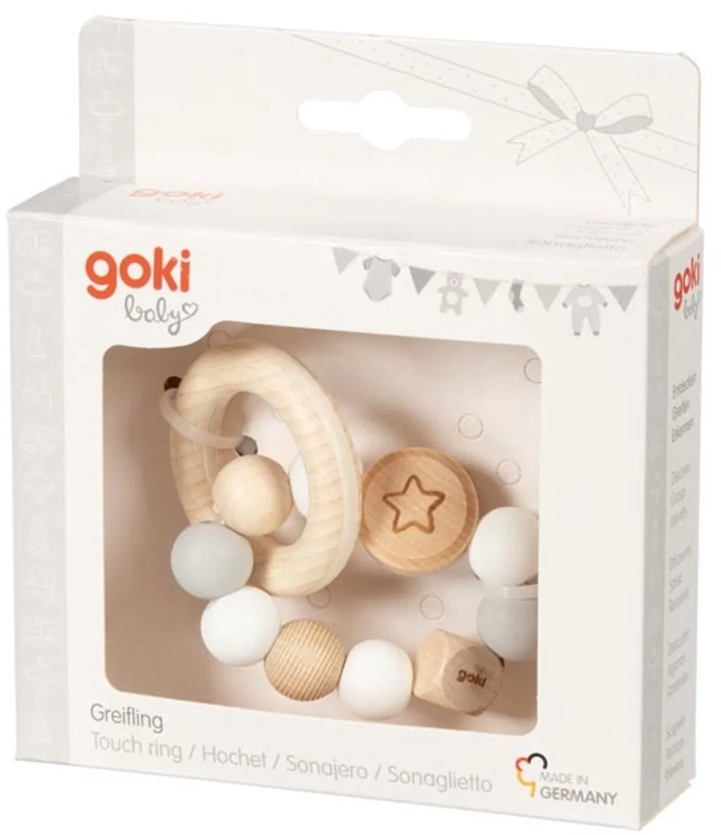 Goki Baby Bijtring Ster 9cm - Hout/Silicone - Wit/Grijs - afbeelding 2 van 3