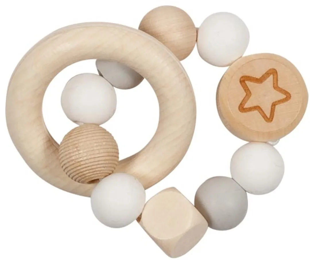 Goki Baby Bijtring Ster 9cm - Hout/Silicone - Wit/Grijs - afbeelding 3 van 3