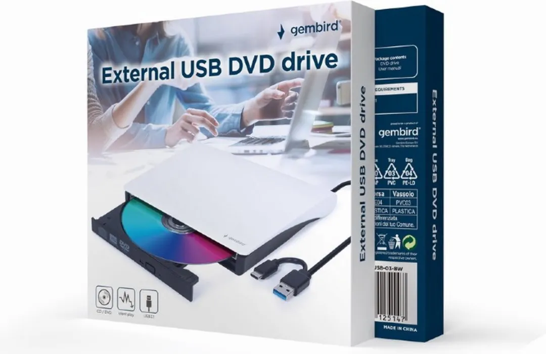 Gembird DVD-USB-03-BW Externe CD/DVD-Rom Drive - USB 3.0 - Grijs - afbeelding 2 van 2