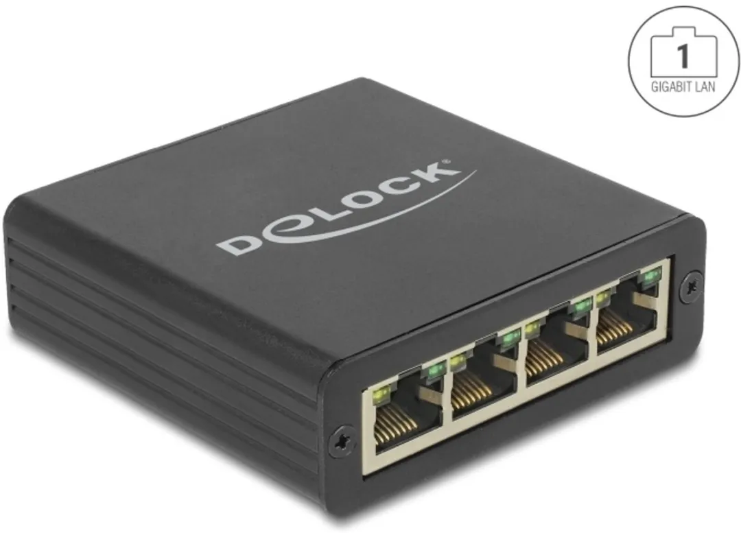Delock 62966 USB 3.0 naar 4x Gigabit LAN Adapter - Zwart