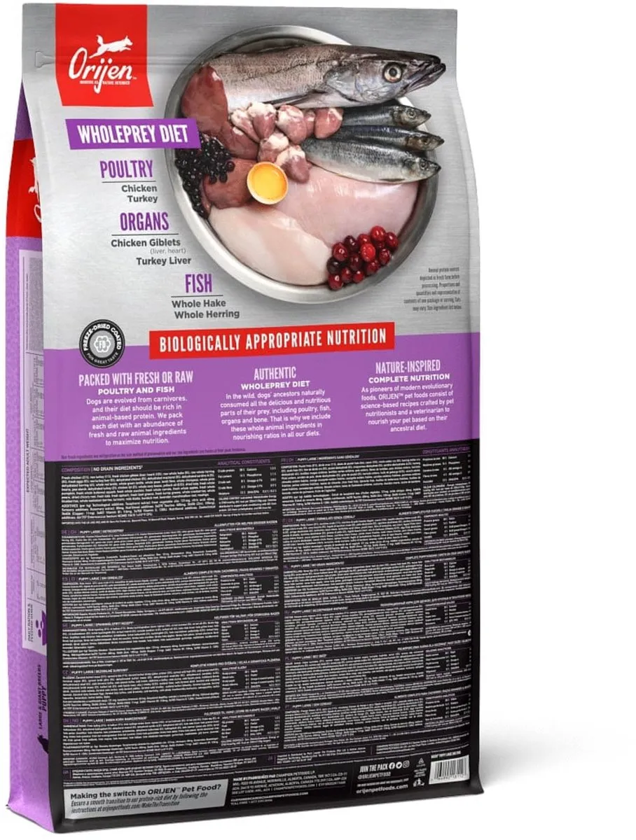 Orijen Whole Prey Puppy Large Breed Kip & Kalkoen 11.4kg