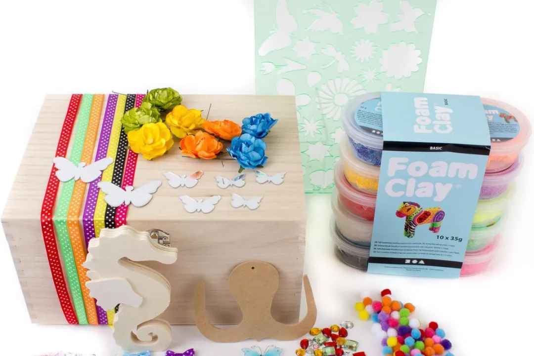 Foam Clay Houten Opbergkist Zeepaardje - Knutselpakket 90 Stuks
