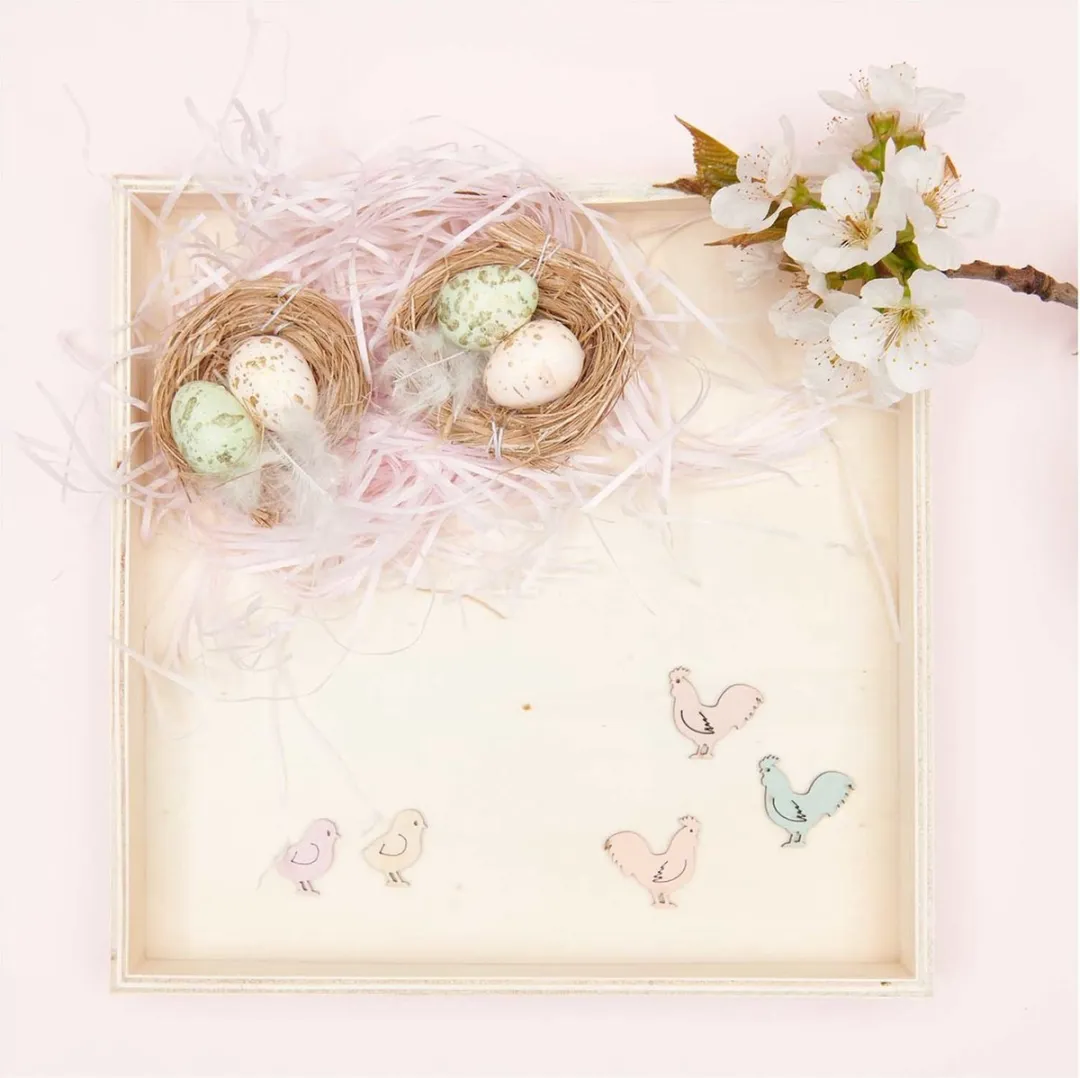 Rico Design Houten Strooigoed Haan & Kuikens - 48 Stuks - Pastel