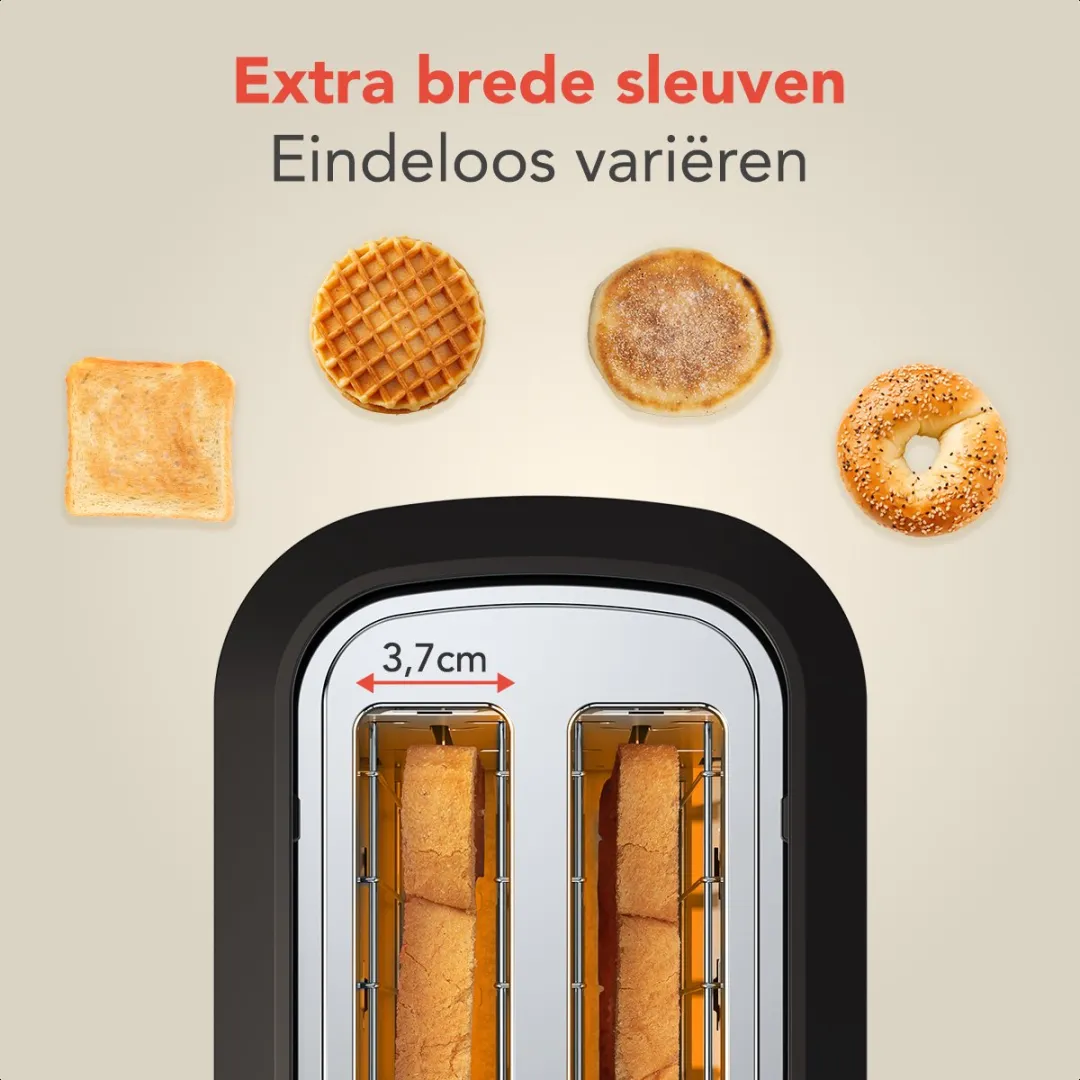 KitchenBrothers KB1004092 Broodrooster - 820W - 2 Sleuven - Retro Gunmetal/Zwart