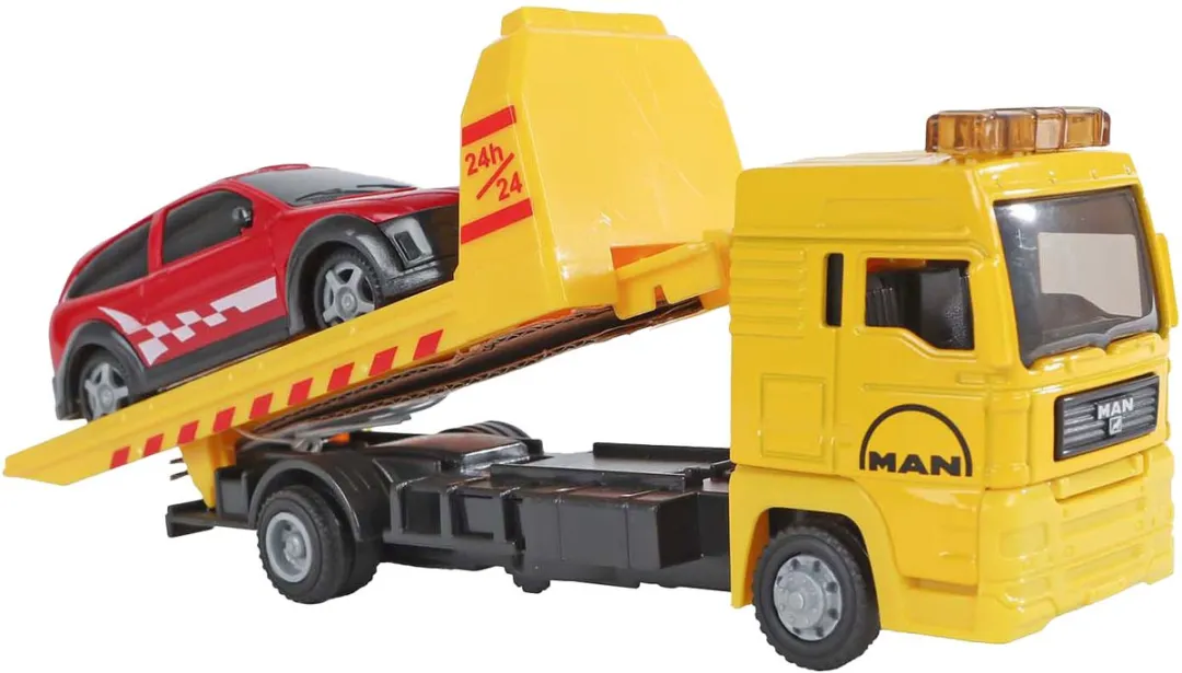 Kids Globe Man Vrachtwagen Bergingswagen met Auto, 19cm