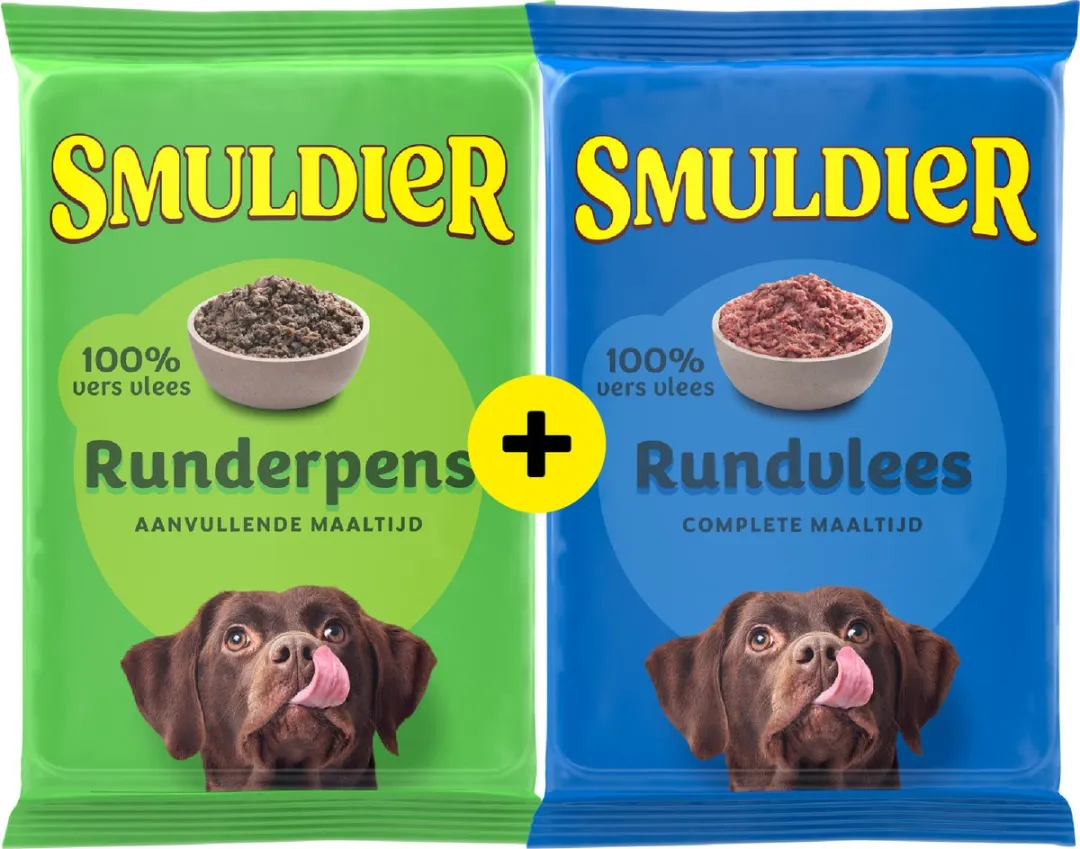 Smuldier Runderpens 400g + Rundvlees 400g | 2x12 st. | aanvullend | diepvries hondenvoer | vers vlees