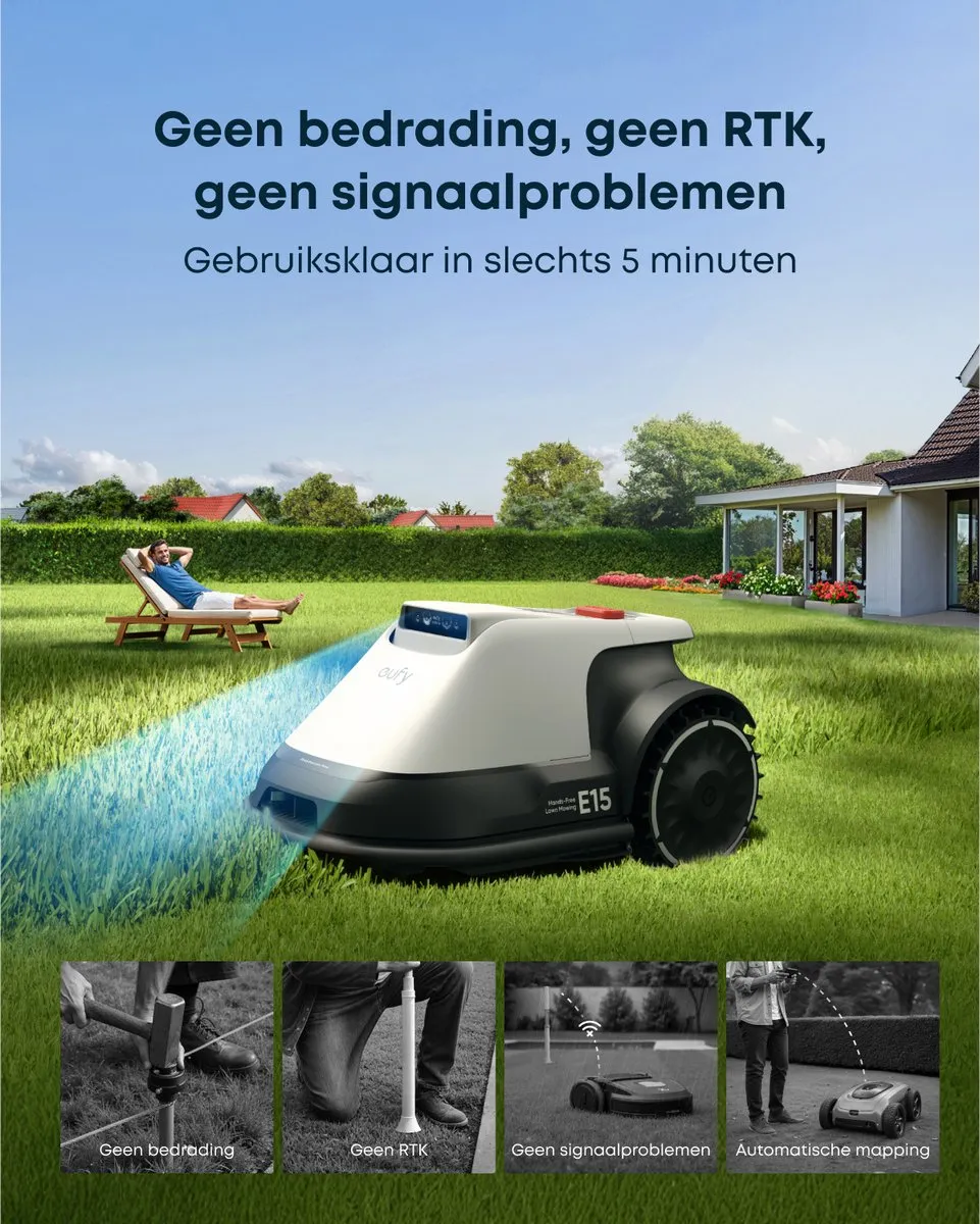 Eufy Robotgrasmaaier E15 Ride-On Edge - 800 m² - Appbediening